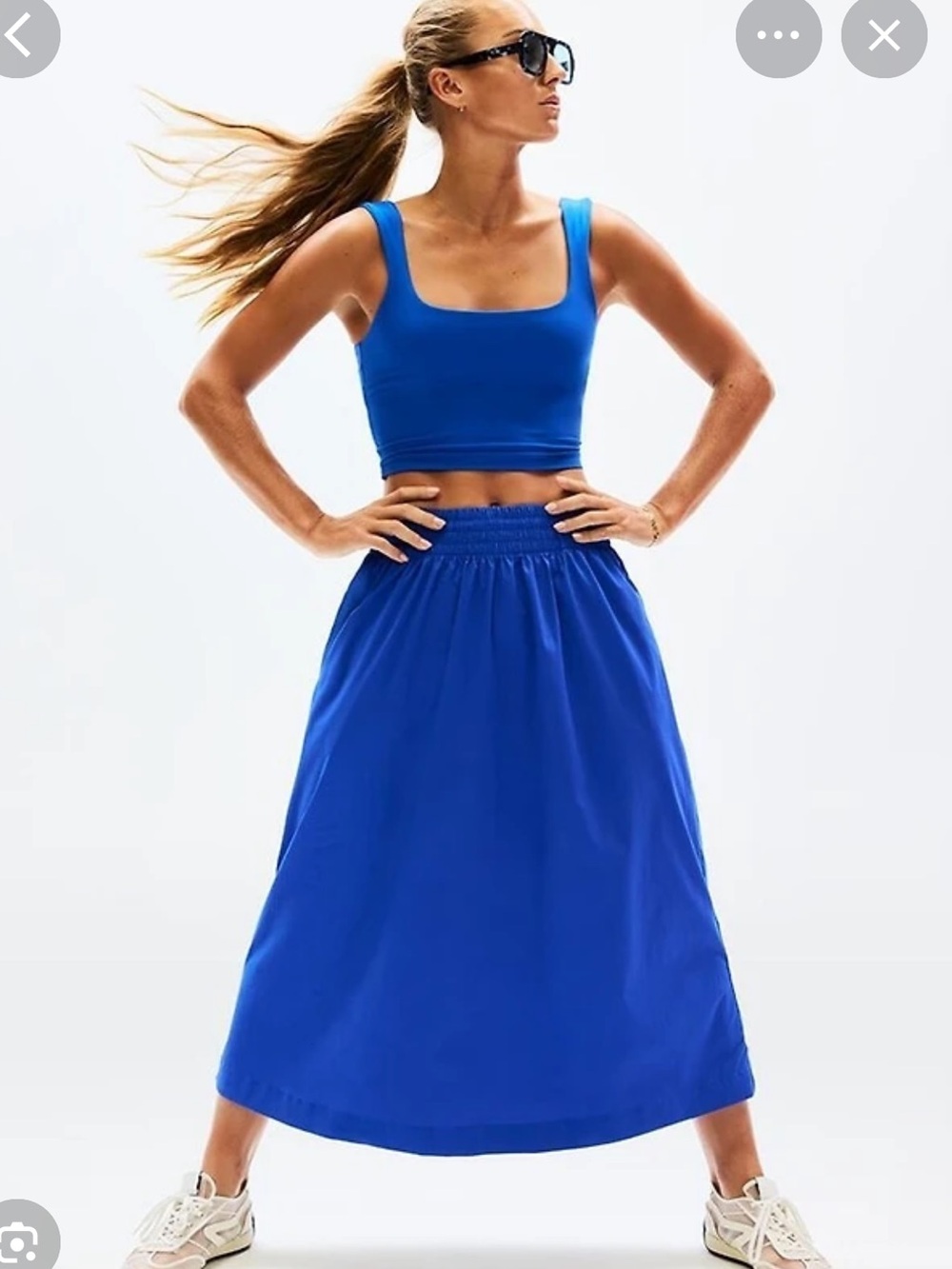 Athleta midday midrise midi poplin skirt in varsity blue
